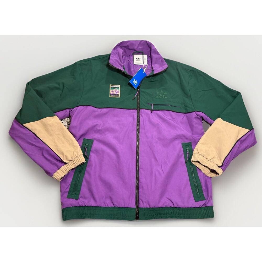 NWT Adidas Jacket Sz M Purple Colorblock Zip Windbreaker Adiplore Retro Hiking